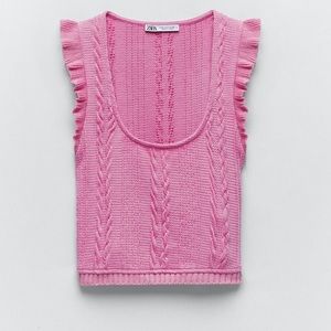 ZARA pink ruffle knit top